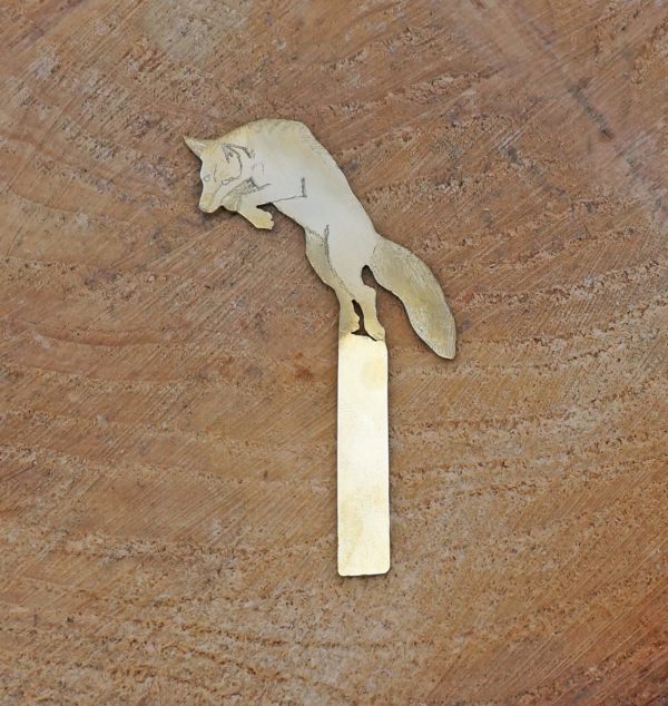 fox engraved brass bookmark
