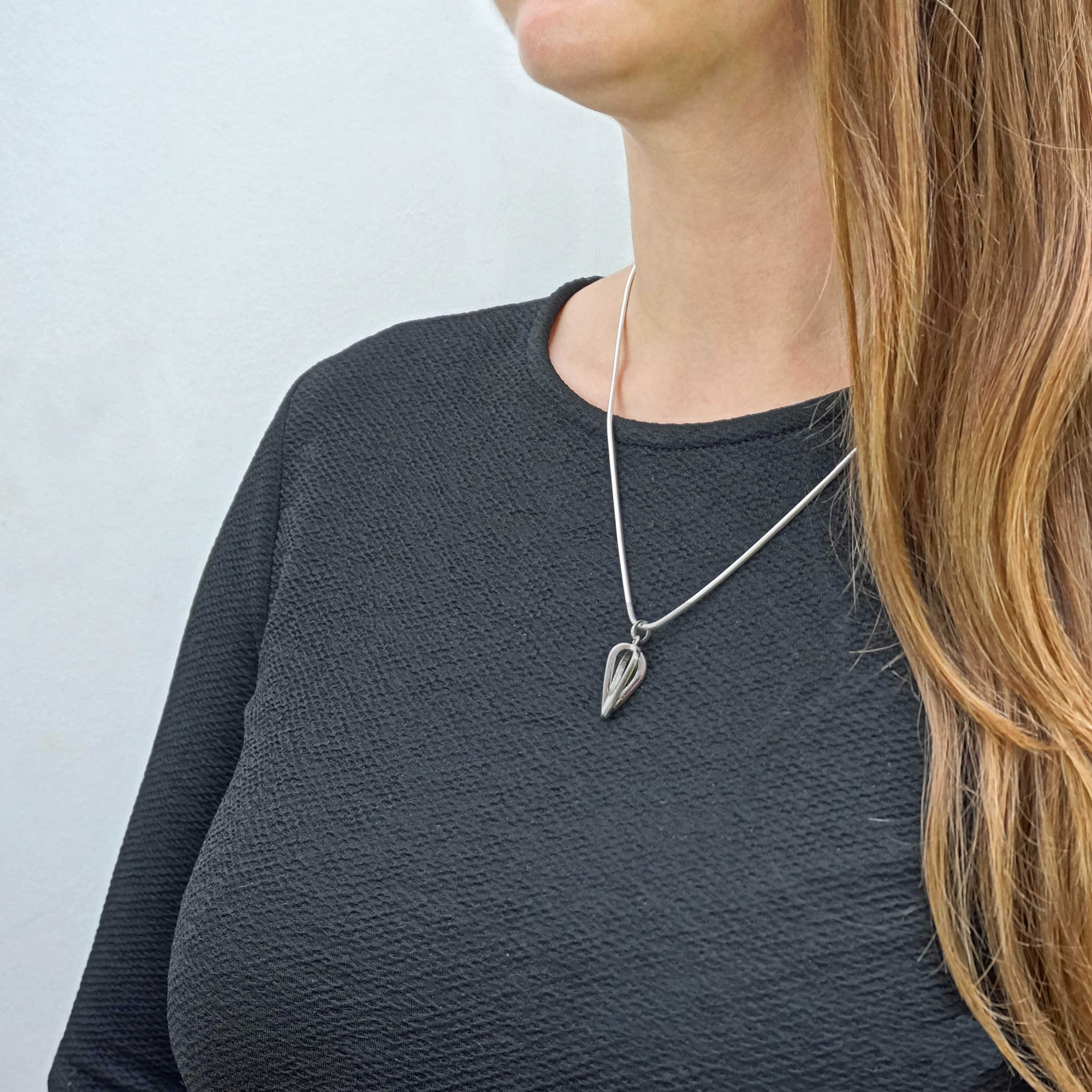 Teardrop Cage Petite Layering Necklace, minimalist drop pendant, geometric simple jewellery