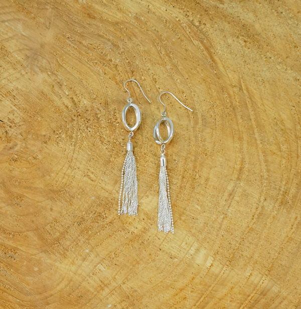 Tassel Drop Sterling Silver Earrings, Minimalist Statement Dangle earrings