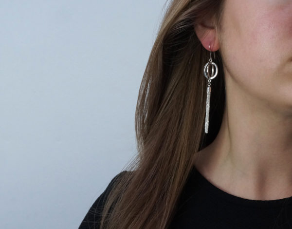 Tassel Drop Sterling Silver Earrings, Minimalist Statement Dangle earrings