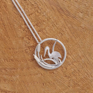Egret heron necklace, nature necklace, bird necklace, birdwatching, nature lover gift, park road jewellery
