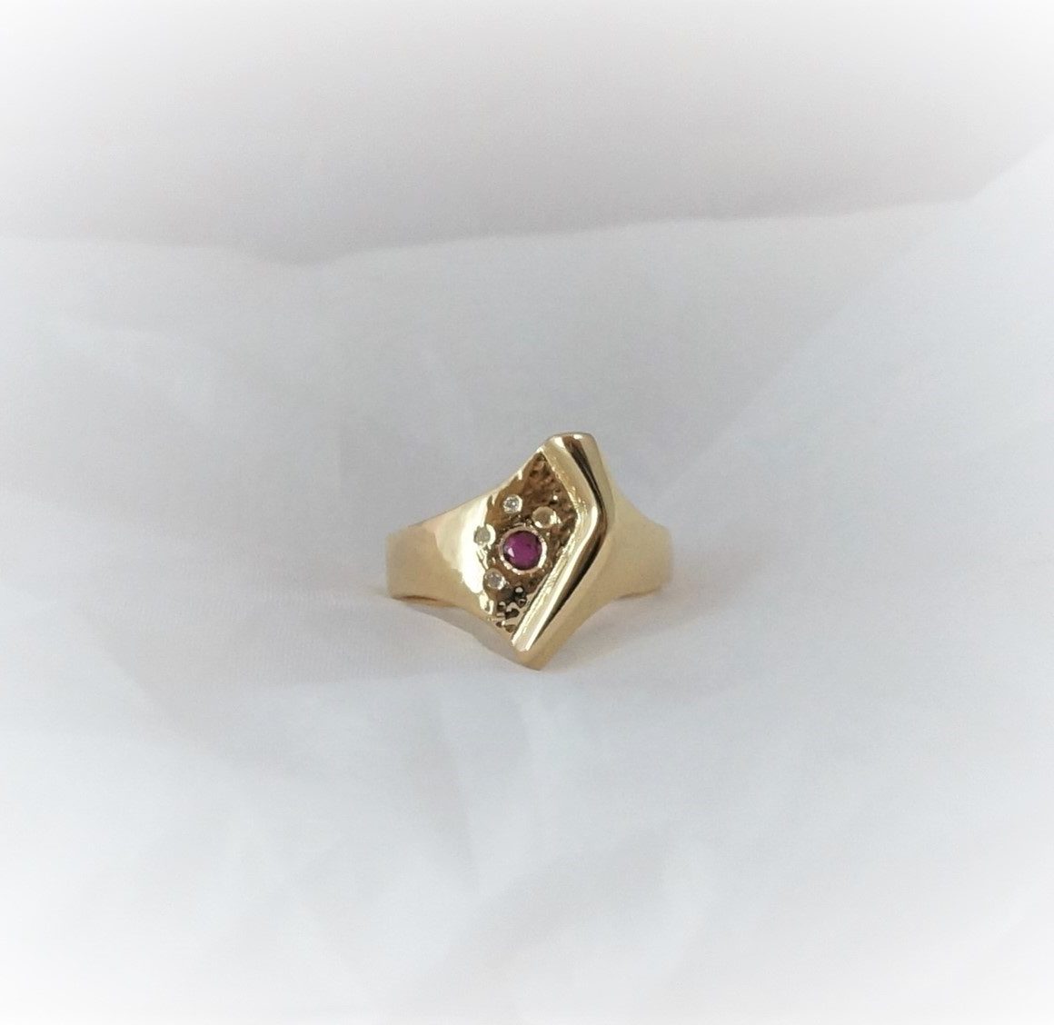 Park Road Jewellery, Bespoke Handmade Ruby Diamond Dress Cocktail Ring Yellow Gold Personalized Ring