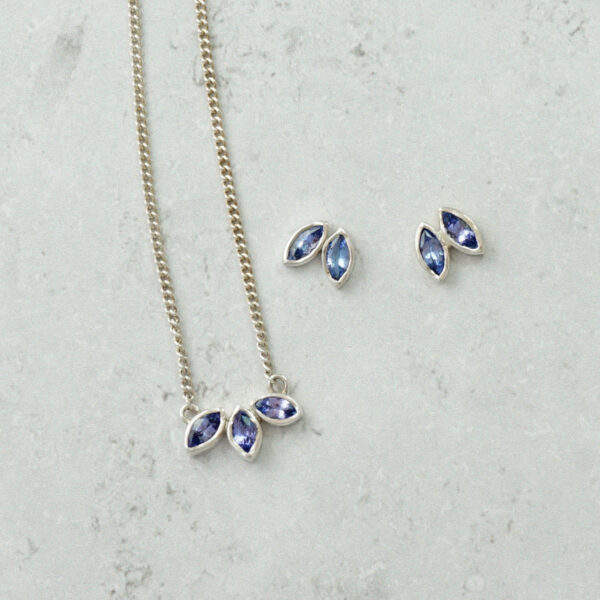 Tanzanite Petal Necklace. Park Road Jewellery, Bespoke Handmade Sterling Silver Jewellery