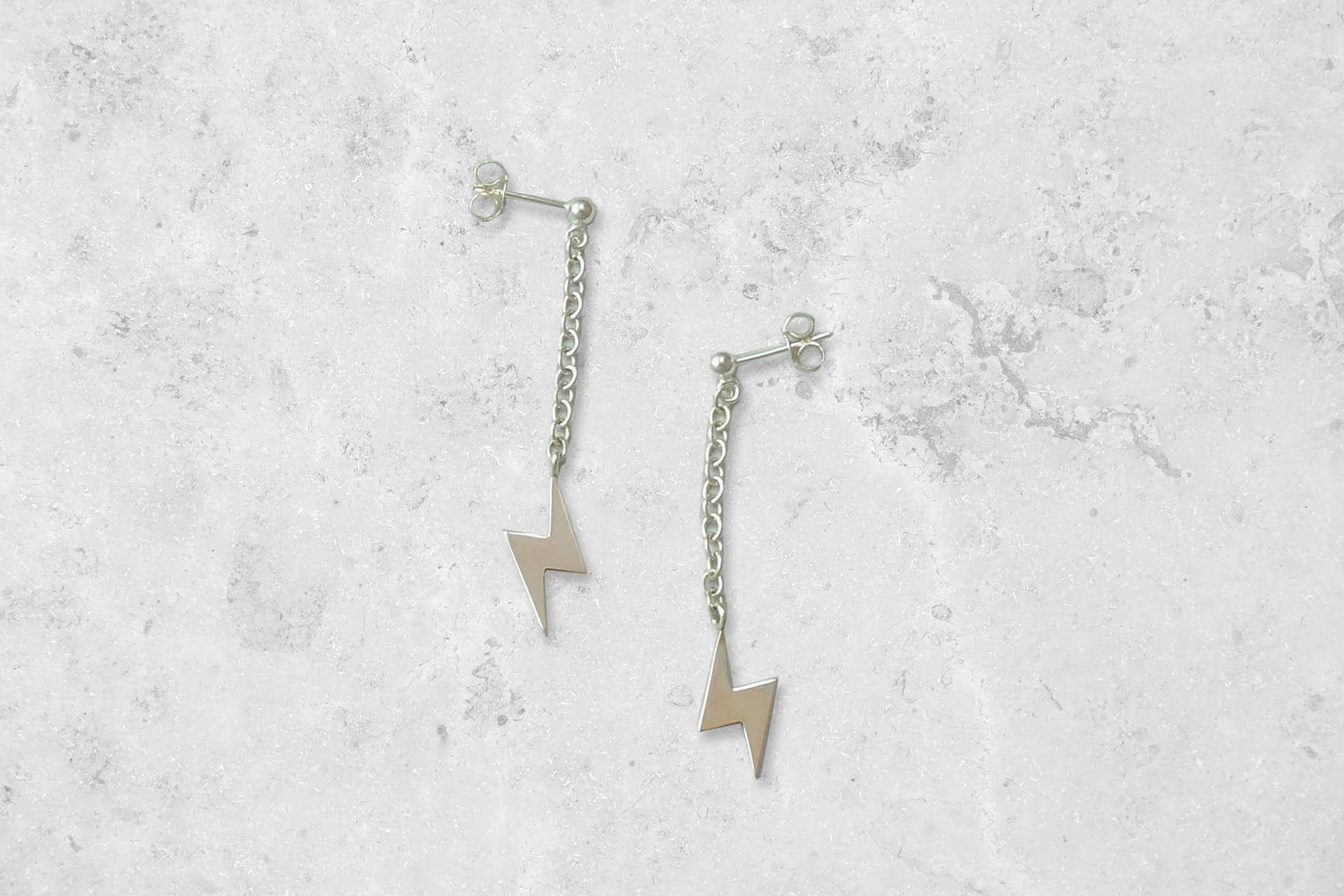 Lightning bolt dangle drop Earrings. Handmade in England. Park Road Jewellery, Bespoke Handmade Sterling Silver Jewellery