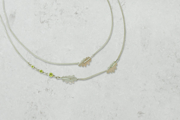 eridot Oak Leaf multi strand necklace. Park Road Jewellery, Handmade Statement Sterling Silver Jewellery.