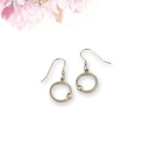 Cherry Blossom Circle Drop Flower Earrings, Petal floral silver earrings, Sterling Silver Minimalist Jewellery, handcrafted to a high standard. Park Road Jewellery