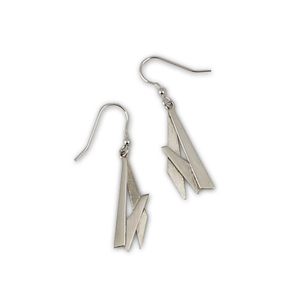 Layered Geometric Drop Earrings, Handmade sterling silver unusual textured dangle drop earrings. Minimalist simple silver earrings