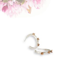 Cherry Blossom Flower Petal Hoop Earrings Rose Gold, Sterling Silver Sakura Earrings, handcrafted to a high standard. Park Road Jewellery Rose Gold Blossom Hoop silver flower earrings park Road Jewellery Sterling Silver Drop earrings