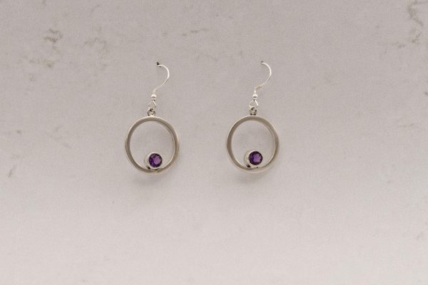 Amethyst circular earrings statement minimalist drop earrings, simple earrings, Park road jewellery