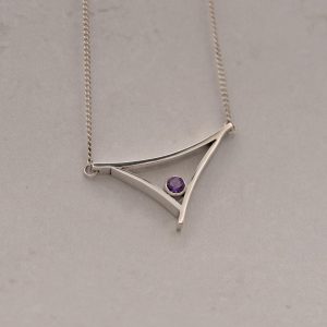 Amethyst Triangle Necklace, statement silver jewellery, Park Road Jewellery, Handmade minimalist necklace