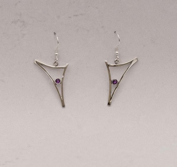 Amethyst triangle earrings statement minimalist drop earrings, simple earrings, Park road jewellery