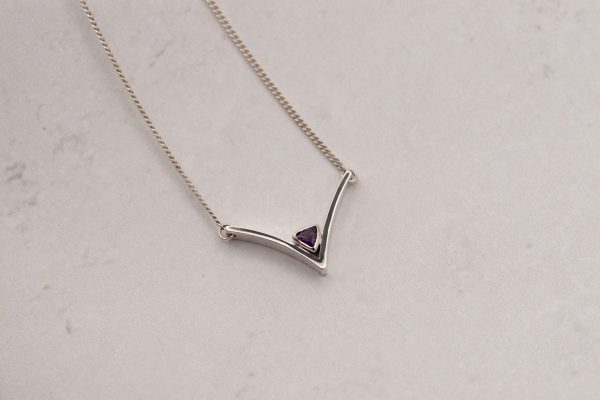 Amethyst Trillion Necklace, statement silver jewellery, Park Road Jewellery, Handmade minimalist necklace