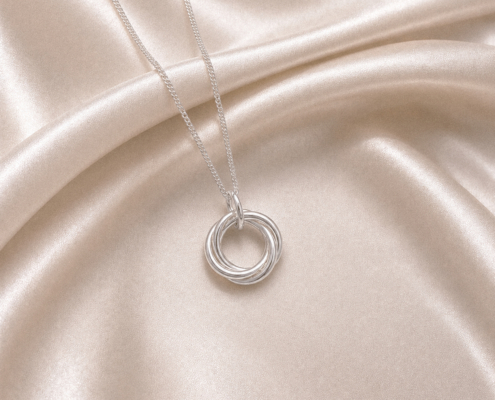 Love Knot Large_V2 Love Knot interlocking circle pendant, interlocking-circle necklaces and earrings celebrating love, unity, family and connection. Symbolic silver jewellery.