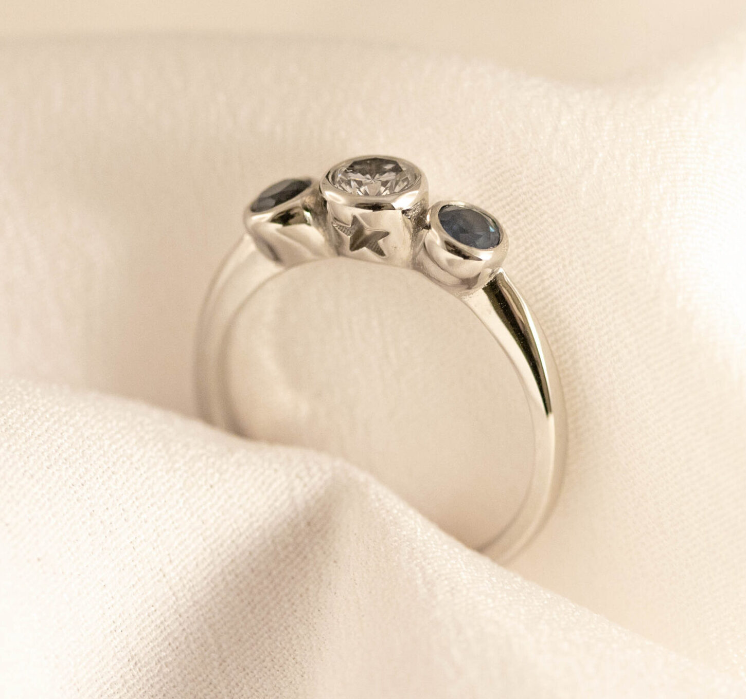 Bespoke custom engagement ring park road jewellery, Sapphire diamond engagement ring, platinum ring, Park Road Jewellery