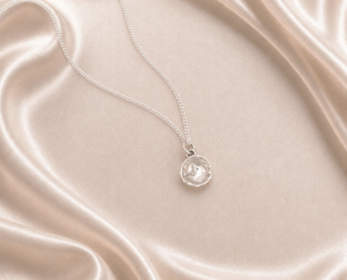 Oyster Shell Ocean splash pendant. Park Road Jewellery. water cast silver jewellery. one of a kind jewellery gift. Pearl jewellery, June birthstone gift