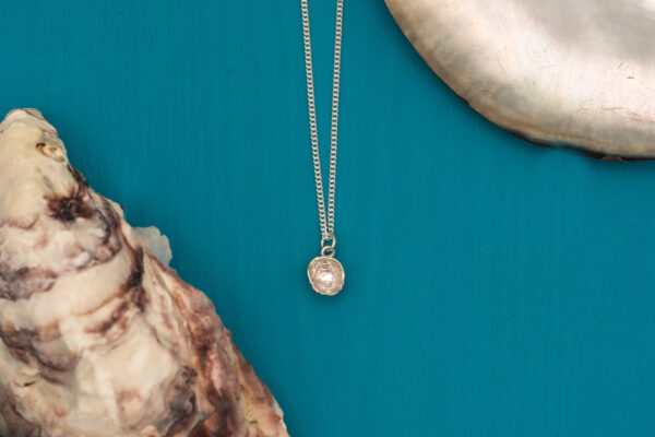Oyster, Nature, Rustic pendant. Shell Jewellery, Freshwater pearl, handmade sterling silver water casting rustic nature inspired jewellery, park road jewellery