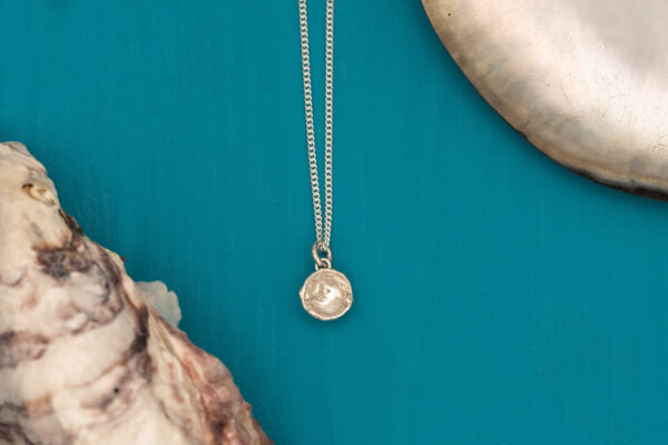 Oyster, Nature, Rustic pendant. Shell Jewellery, Freshwater pearl, handmade sterling silver water casting rustic nature inspired jewellery, park road jewellery