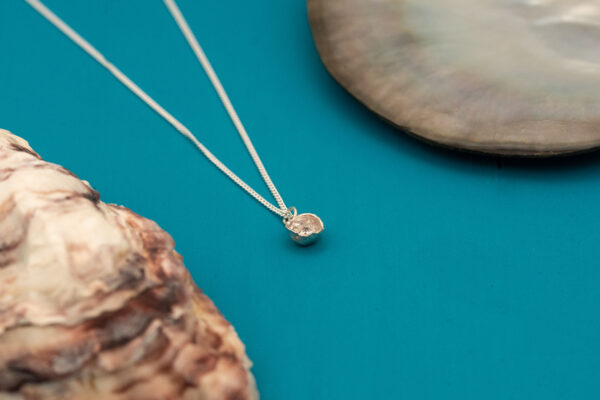 Oyster, Nature, Rustic pendant. Shell Jewellery, Freshwater pearl, handmade sterling silver water casting rustic nature inspired jewellery, park road jewellery